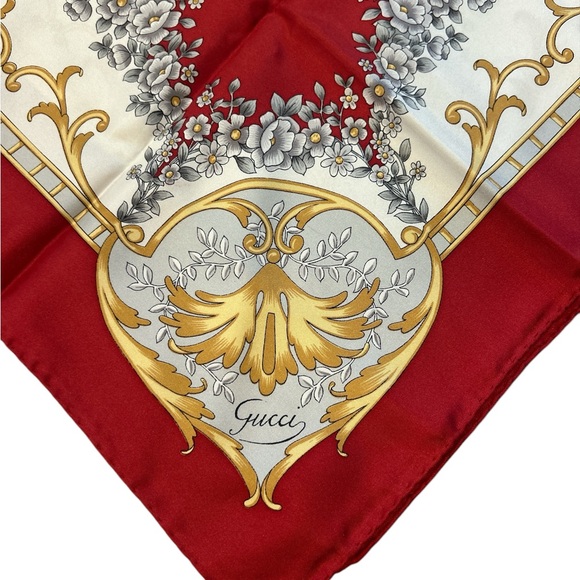 Gucci Red Floral Silk Scarf - Picture 5 of 7